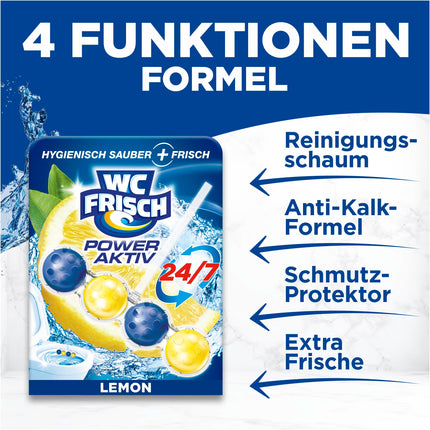 WC Fresh Power Active Fragrance Rinse Lemon (10-pack), toilet cleaner ensures cleaning with every flush, fragrance stones for long-lasting fresh toilet fragrance