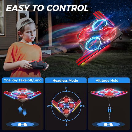 B2 Drone for Kids, RC Foam Airplane with LED Lights, Indoor Quadcopter with 3D Flips, Headless Mode, Altitude Hold and 2 Batteries, Toy Gifts for Boys Girls Beginners