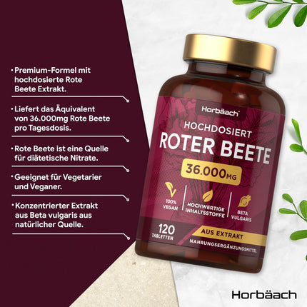 Beetroot Tablets High Dose 36,000mg | 120 Vegan Tablets | Beetroot Superfood | Beetroot Extract | Horbaach