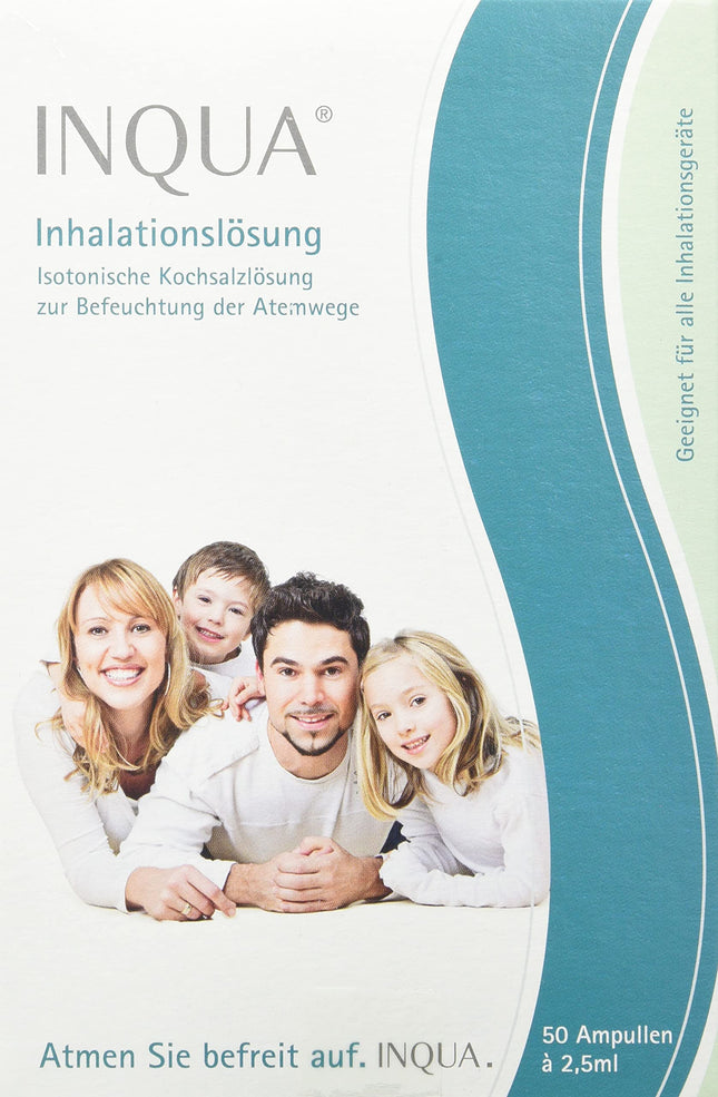 INQUA® Inhalation Solution | 50 ampoules of 2.5 ml each | Isotonic saline solution for inhalation for adults, children, and babies | Preservative-free | NaCl 0.9%