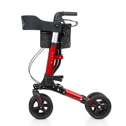 REHASHOP Lightweight Rollator Butterfly red with soft tires and cane holder - Foldable and lightweight