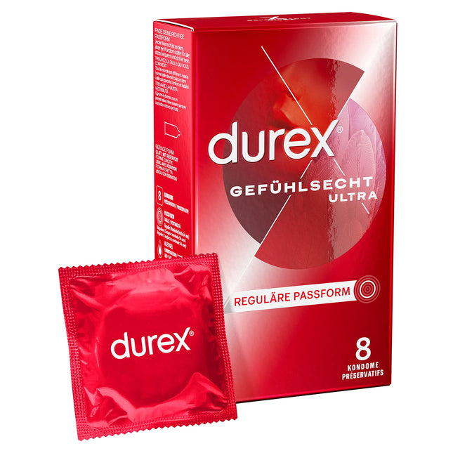 Durex Real Feel Ultra Condoms – Extra thin tip &amp; lubricated with silicone gel – 8-pack (1 x 8 pieces)