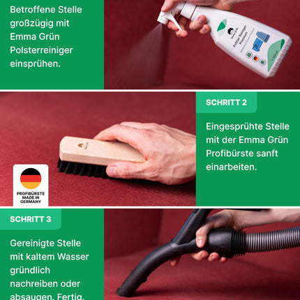 Emma Grün® Upholstery Cleaner for Sofas, Couches &amp; Car Seats 500ml [incl. Upholstery Brush] - Sustainable &amp; Odor-Free - Car Interior Cleaner - Upholstery Cleaning from Germany