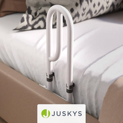 Juskys Bed Riser - Grab Bars for Seniors - Height-Adjustable Aid - Steel Riser - 2 Straps - for Beds with Slatted Frames - White