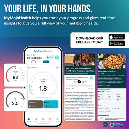 KETO-MOJO GKI Bluetooth Glucose &amp; Ketone Test Kit (mg/dL) + Free Ketosis &amp; Diabetes Monitoring App – 20 Test Strips (10 each), Meter, 20 Lancets, Lancing Device &amp; Control Solutions