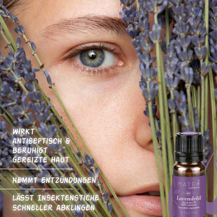 MateoEssentialOils – 100% Pure and Natural Lavender Oil (Lavandula angustifolia) – Organic, Gentle Fragrance – Ideal for Aromatherapy, Skin Care &amp; Relaxation – 10 ml.
