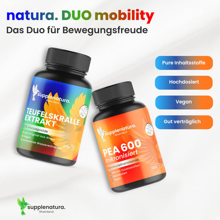 PEA Capsules | MICRONIZED: 600mg Palmitoylethanolamide per capsule | 120 Capsules | 100% Pure Pea, Laboratory Tested | Produced in Germany - SUPPLENATURA®
