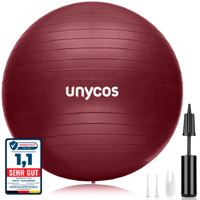unycos - Exercise Ball 75 cm Seat Ball Training Ball for Yoga, Fitness, Medicine Ball, Balance Ball, Core Training Strength, Pilates Ball | Includes Pump, BPA-Free, Anti-Burst (Dark Pink with Logo)