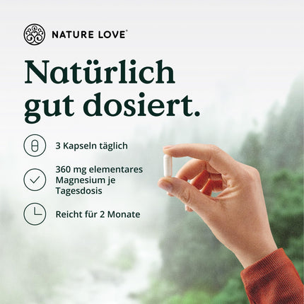 NATURE LOVE® Magnesium Citrate – 2,320 mg Magnesium Citrate (of which 360 mg elemental magnesium) – 180 Capsules – high dosage, laboratory-tested, no additives, vegan &amp; developed in Germany