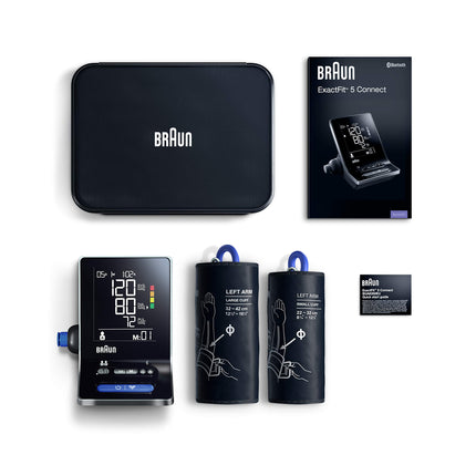 Braun ExactFit 5 Connect Smart Upper Arm Blood Pressure Monitor | Braun Healthy Heart App | Clinically proven precision | Color-coded display | 2 cuff sizes | For home use | BUA6350