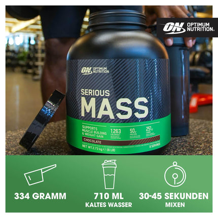 Optimum Nutrition Serious Mass high-calorie protein powder for mass building with 25 vitamins and minerals, creatine monohydrate and glutamine, chocolate flavor, 16 servings, 5.45 kg