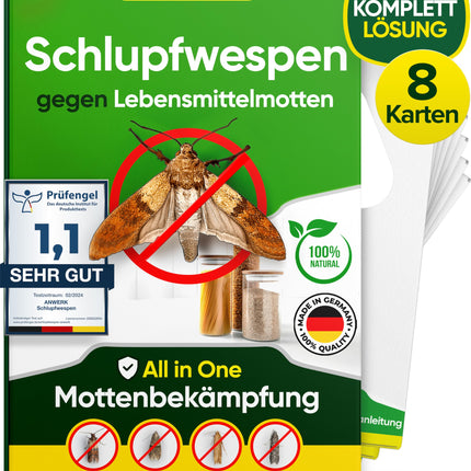 anwerk® Parasitic Wasps against Food Moths - 8 Cards (2 cards with 4 deliveries) - Effectively combat food moths - Alternative to moth traps, moth sprays, and pheromone traps