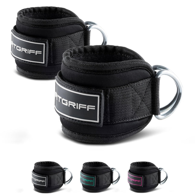 Fitgriff® Foot Straps V3 - for fitness training on cable pulleys - (2 pieces) Ankle Straps for women and men (Black)