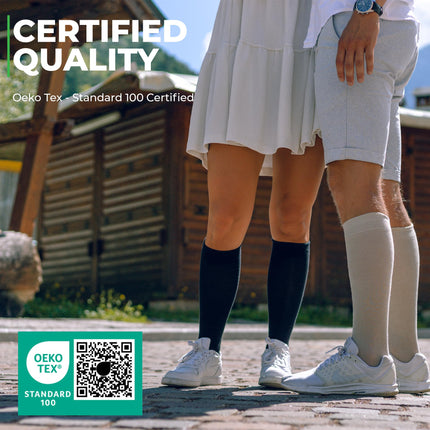 Medical compression stockings for women and men made from 60% organic cotton (black, M (38-40))