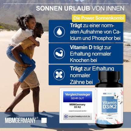 Vitamin D3 + K2 Tablets - 180 Tablets 5,000 IU [DEPOT] - High-dose vitamin D3 and 100 mcg vitamin K2 per ONE tablet - High-quality: Manequinon MK7 - Laboratory-tested