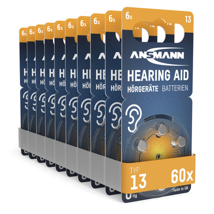 ANSMANN hearing aid batteries type 13 orange P13 PR48 ZL2, 60 pieces, value pack, batteries for hearing aids &amp; hearing aids, easy to reach