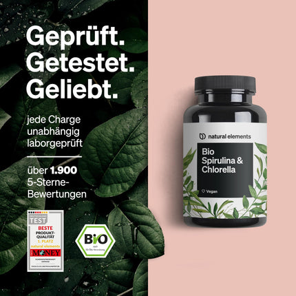 Organic Spirulina &amp; Chlorella Tablets – 500 Tablets – 100% Pure &amp; Natural – Certified organic, laboratory-tested, no additives, vegan, and produced in Germany