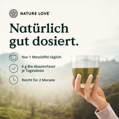 NATURE LOVE® Organic Acacia Fiber Powder – 360 grams – 80% fiber, soluble, tasteless &amp; versatile – 60 servings – vegan, laboratory-tested &amp; produced in Germany