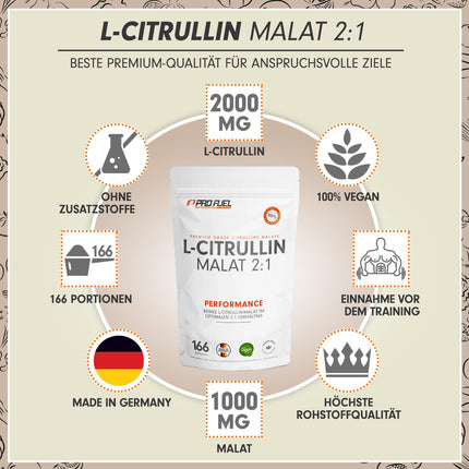 L-Citrulline Malate 2:1 Powder 500g, optimally dosed, perfect solubility, ideal as a pre-workout supplement, highest purity, laboratory-tested, no additives, 100% vegan
