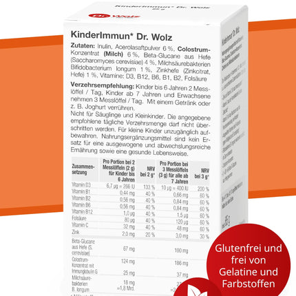 Dr. Wolz KinderImmun* 65g Powder - Active Complex for Immune System* &amp; Growth** - Immune Complex with Vitamin C from Acerola Cherry - Vitamins, Minerals &amp; Trace Elements - Vegetarian