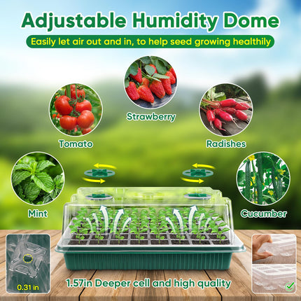 3-in-1 Seedling Starter Trays with Grow Light, Heat Mat, Soil Meter Set, 40 Cells Seedling Tray with Humidity Dome for Indoor Plant