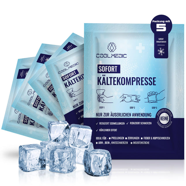 COOLMEDIC instant cold compress for folding (5 pieces) | Instant cooling, long cooling time, universal | Disposable ice pack, cooling pads, ice packs, instant cold compress for sports, first aid and much more.