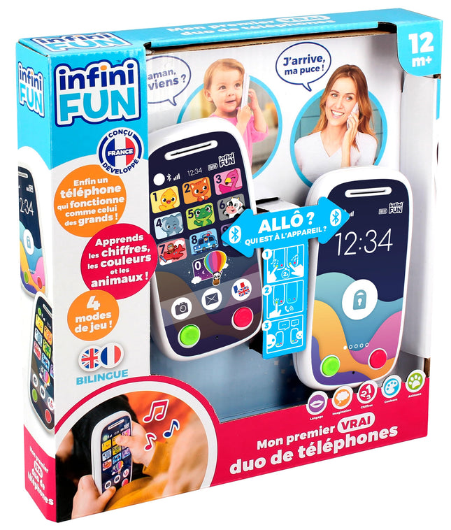 Infini Fun My First True Duo of Phones – the first phone that lets you make calls via Bluetooth. – Imitation toy, multilingual, French/English, from 12 months