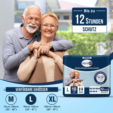 Incontinence Pants for Adults - 10 x Absorbent Diaper Pants for Men and Women - Discreet Leakage Protection and Elastic Cuffs - Size L (89-120 cm)