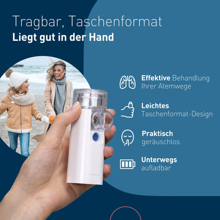 mini Air 360+ distributed by OMRON | Portable, silent nebulizer for adults and children | Inhaler including two masks and mouthpiece | Cough and cold relief | Micro-USB charging
