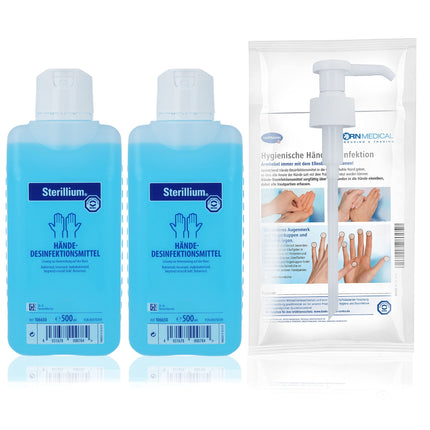 Sterillium hand disinfectant sets including dosing pump eliminates 99.9% of bacteria (2 x 500ml)