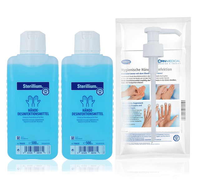 Sterillium hand disinfectant sets including dosing pump eliminates 99.9% of bacteria (2 x 500ml)