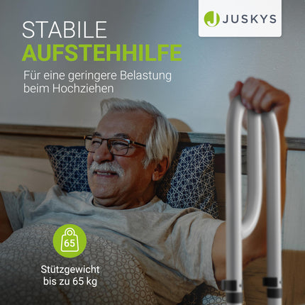 Juskys Bed Riser - Grab Bars for Seniors - Height-Adjustable Aid - Steel Riser - 2 Straps - for Beds with Slatted Frames - White
