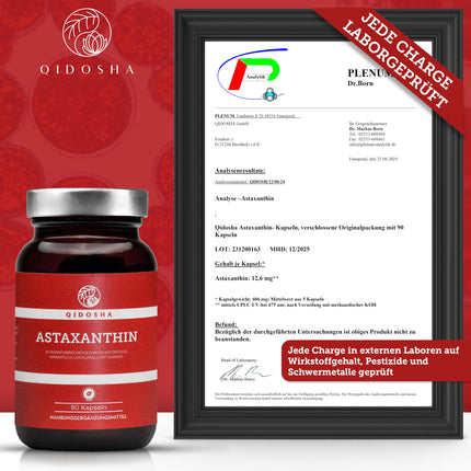 QIDOSHA® Astaxanthin 12 mg from EU raw materials &amp; olive oil, 90 pcs/jar, 12 mg high-dose astaxanthin per capsule, liquid astaxanthin high-dose from Portuguese algae cultivation