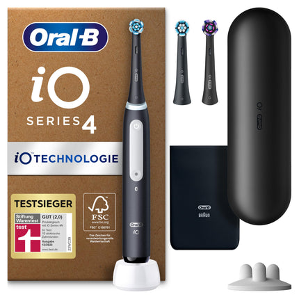 Oral-B iO Series 4 Plus Edition Electric Toothbrush, PLUS 3 Brush Heads, 4 Brushing Modes, Travel Case, Designed by Braun, Matte Black