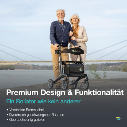 Helavo ultralight carbon rollator – Only 5.6 kg – Lightweight rollator made of carbon fiber – Ergonomic design for upright posture, foldable &amp; maneuverable – Ideal for indoor &amp; outdoor use