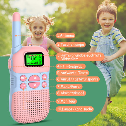 Kidsfun 2×Walkie Talkie Kids, USB Rechargeable Outdoor Toy Walkie Talkie with Flashlight, Gift for Boys and Girls Ages 3 and Up, 3-Mile Range for Shopping, Outdoors, Camping. Pink