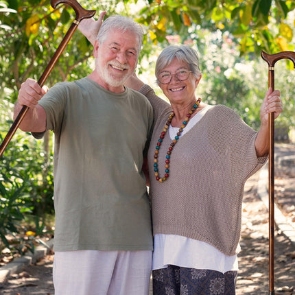 Walking stick walking aid walking stick beech derby handle gold-colored decorative band rubber capsule color dark brown length selectable load capacity up to 100kg weight approx. 330g for more walking security