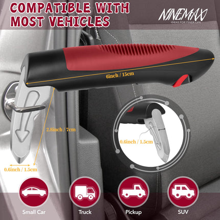 NINEMAX Car Exit Aid for Seniors, 2-Piece Grab Handle for Cars to Get Out of the Car with Belt Cutter for Disabled Pregnant Women (Red)