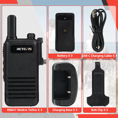 Retevis RB647 Walkie Talkie, IP67 Waterproof Walkie Talkie, PMR446 16 Channels, Professional Two-Way Radio, 1000 mAh, VOX Walkie Talkies for School, Security Rescue (Black, 3 Pack)