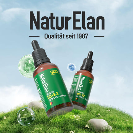 Vitamin D3 K2 high-dose drops - 20,000 IU + Vitamin K2 MK7 200 mcg per dose, Vegetarian, No additives, Produced in Germany