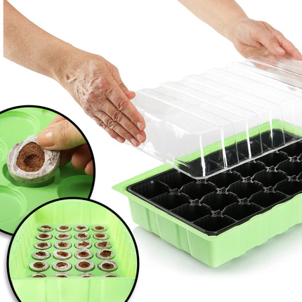 com-four® 4X indoor greenhouse, multi-pot trays with lid, planter with growing pots for 96 plants, growing kit for flowers, fruit, and vegetables (growing kit 3)