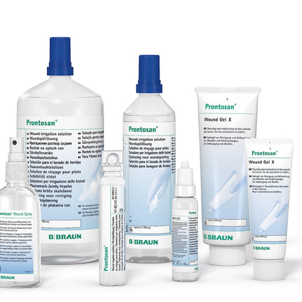 Prontosan wound irrigation solution | Cleansing, rinsing and moisturizing of acute, chronic and infected skin wounds and burns | 350ml spray bottle