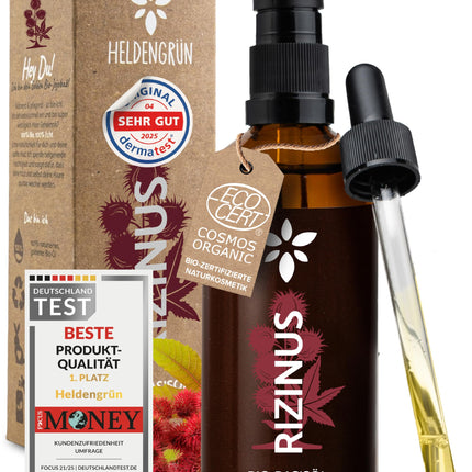 Heldengrün® ORGANIC Castor Oil Hair [100% NATURAL] - Castor Oil - Dermatologically tested - Cold-pressed castor oil - Booster for hair, eyelashes, eyebrows &amp; beard