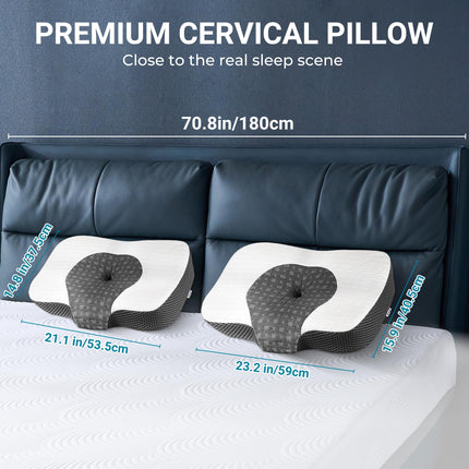 Elviros Orthopedic Memory Foam Pillow, Neck Pain Relief Pillow, Sleeping Pillow, Ergonomic Neck Pillow, Neck Support Pillow, Anti-Snoring Pillow for Side Sleepers, Stomach Sleepers, White