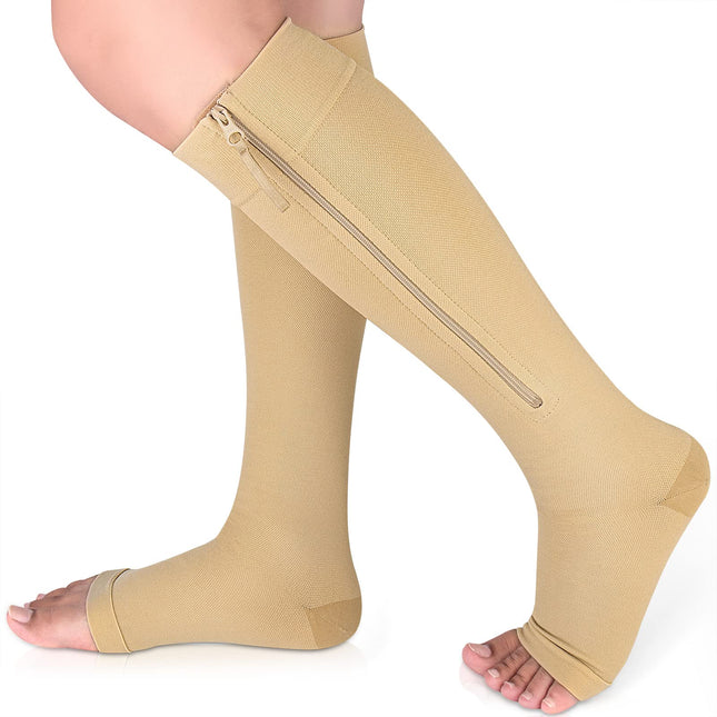 Ailaka Compression Stockings with Zipper, 15-20 mmHg Class 1 Compression Stockings for Women and Men, Open Toe Support Stockings for Varicose Veins, Edema, Recovery, Pregnancy