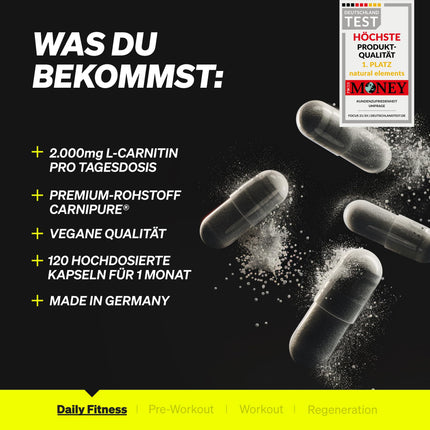 L-Carnitine 2000 - Premium: Carnipure® by Lonza - 120 Capsules - Laboratory-tested, high-dose, vegan