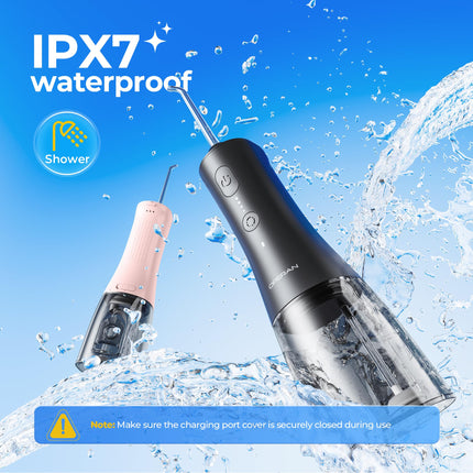 Operan Cordless Oral Irrigator, Portable Electric Dental Irrigator with 4 Modes and 4 Nozzles, 300ml Oral Irrigator, Test Winner for Removing Food Residue and Cleaning Teeth (Black, 1 Pack)