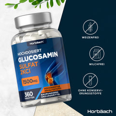 Glucosamine Sulfate 1500mg 2KCl | Glucosamine Sulfate | 360 High-Dose Tablets | Glucosamine Sulphate | from Horbaach