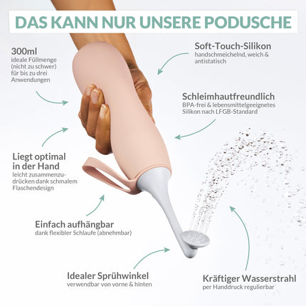 Hey Nature Po Shower Mint, a portable bidet for gentle, hygienic cleansing of the intimate area. A pod shower for postpartum relief, hemorrhoid relief, and as an alternative to moist toilet paper.