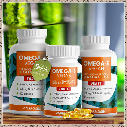Omega-3 vegan FORTE - 60 capsules - 2000 mg algae oil per day - high dose with 630 mg DHA + 420 mg EPA - vegan Omega-3 algae oil capsules - DHA:EPA ratio 3:2 - laboratory-tested with certificate of analysis